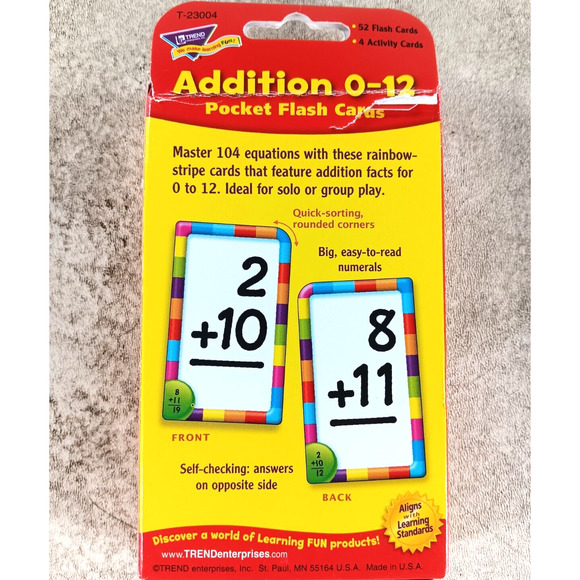 TREND Addition 0-12 Pocket Flash Cards T-23004 UPC 078628230048 - Picture 2 of 3